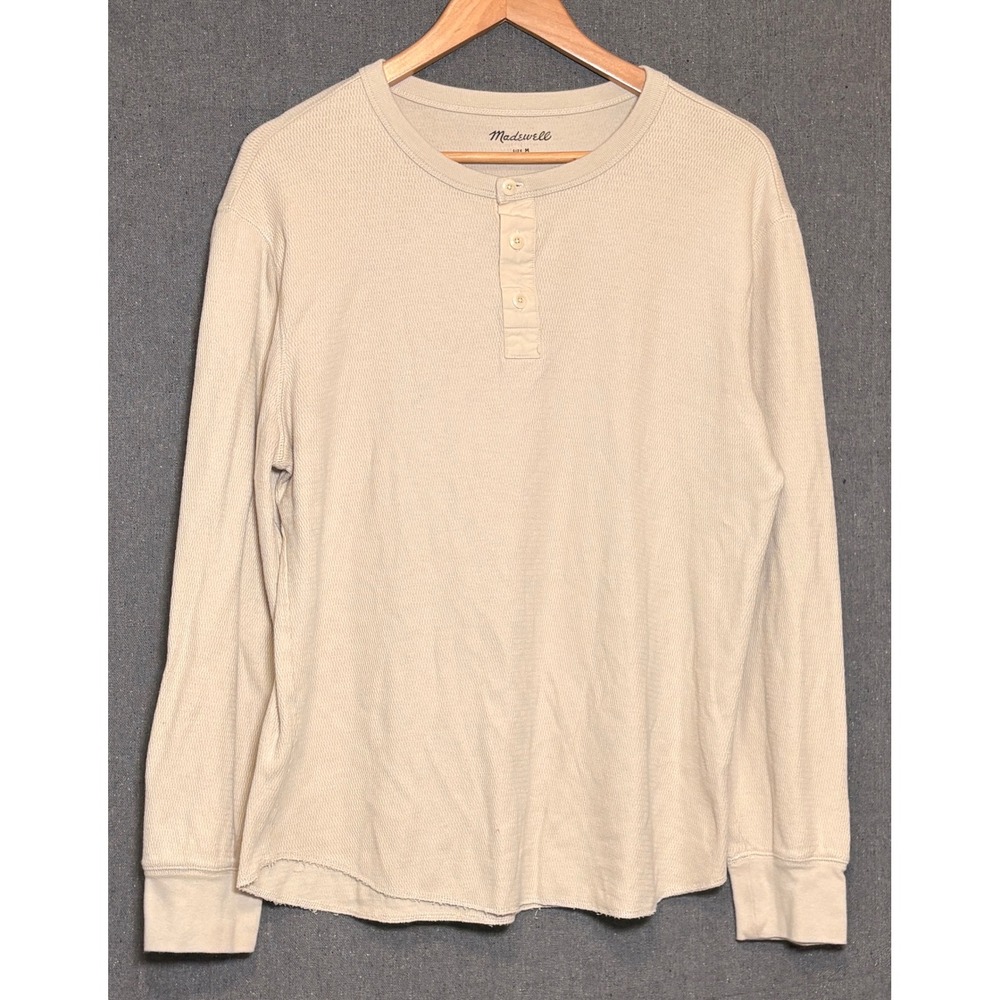 Madewell Mens Waffle Knit Henley Shirt Long Sleeve Beige Oatmeal NB443 Size M